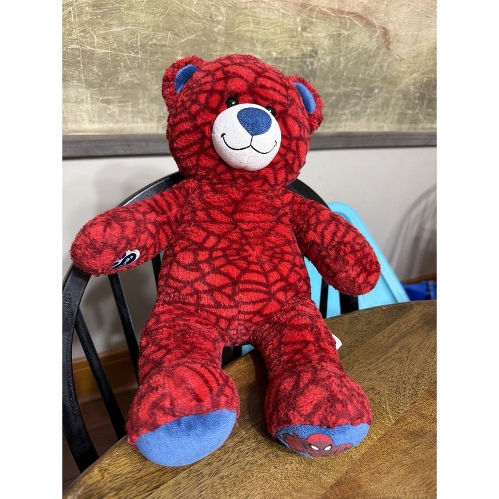 Build A Bear Marvel Spider Man Red All Over Web Pattern Blue Eyes Smile